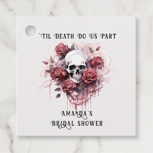 Dunkelgotische Rose Skull Brautparty Gefältmarken Geschenkanhänger (Vorderseite)
