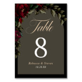 Dunkelgotische, rot-grüne blumengeschmückte Hochze Tischnummer (Rückseite)