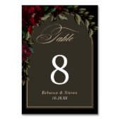 Dunkelgotische, rot-grüne blumengeschmückte Hochze Tischnummer (Vorderseite)
