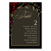 Dunkelgotische, rot-grüne blumengeschmückte Hochze Tischnummer (Vorderseite)