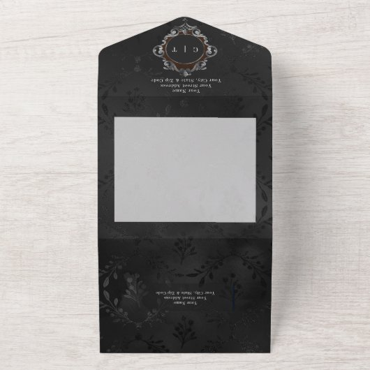 Dunkelgotische Schwarz-Braun-Blütensattel QR-Code All In One Einladung (Außenbereich)