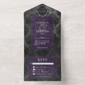 Dunkelgotische Schwarz & Lila Damaskade Abendessen All In One Einladung (Innen Boden)