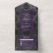 Dunkelgotische Schwarz & Lila Damaskus Kein Abende All In One Einladung (Innen Boden)