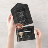 Dunkelgotische Schwarz-Rost-Rose Abendessen All In One Einladung (Abreißen)