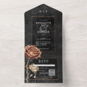 Dunkelgotische Schwarz-Rost-Rose QR-Code All In One Einladung (Innen Boden)