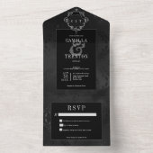 Dunkelgotische Schwarz-Schwarz-Schwarz-Flora-Satin All In One Einladung (Innen Boden)