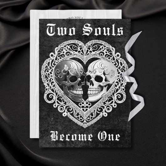 Dunkelgotische Schwarz-Weiß-Schädelkugel Herz Einladung