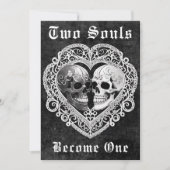 Dunkelgotische Schwarz-Weiß-Schädelkugel Herz Einladung (Vorderseite)