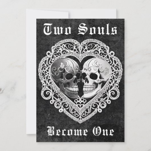 Dunkelgotische Schwarz-Weiß-Schädelkugel Herz Einladung (Vorderseite)