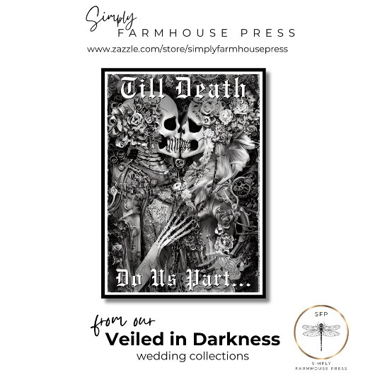 Dunkelgotische Schwarz-Weiß-Skelett-Hochzeit Einladung