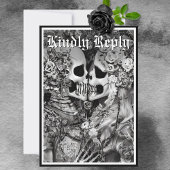 Dunkelgotische Schwarz-Weiß-Skelett QR-Code RSVP Karte