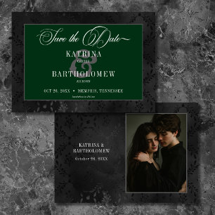 Dunkelgotische Schwarze Flora Satin Damask Grünes Save The Date