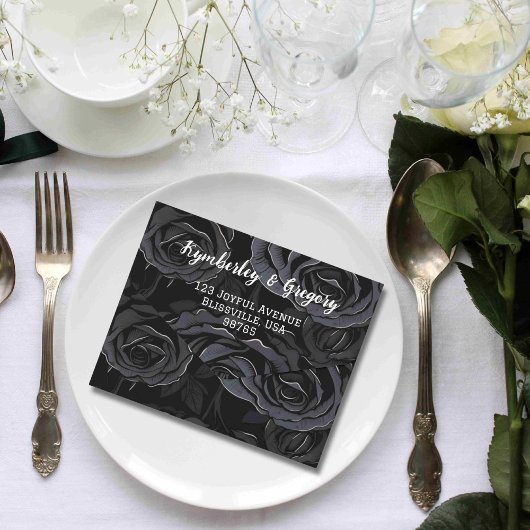 Dunkelgotische Schwarze Rose Florale E-Mail-Websit All In One Einladung