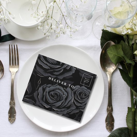 Dunkelgotische schwarze Rose, florales QR-Code-Fot All In One Einladung