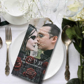 Dunkelgotische schwarze Rote Rose, florales QR-Cod All In One Einladung