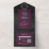 Dunkelgotische Schwarze Wine Blumenstrauß QR-Code All In One Einladung (Innen Boden)