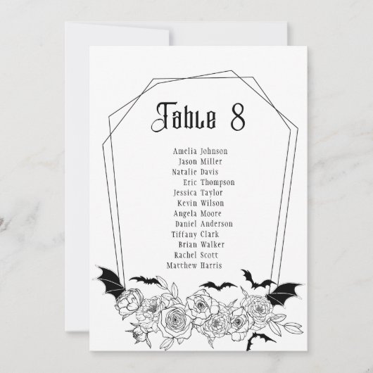 Dunkelgotische Tischnummer Hochzeitskarte (Vorderseite)