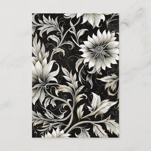 Dunkelgotische Vintage Schwarz-Weiß-Damaskus Begleitkarte (Rückseite)