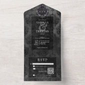 Dunkelgotischer schwarzer Damast QR-Code All In One Einladung (Innen Boden)