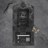 Dunkelgotischer schwarzer Damast QR-Code All In One Einladung