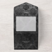 Dunkelgotischer schwarzer und schwarzer Damast QR- All In One Einladung (Außenbereich)