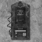 Dunkelgotischer schwarzer und schwarzer Damast QR- All In One Einladung