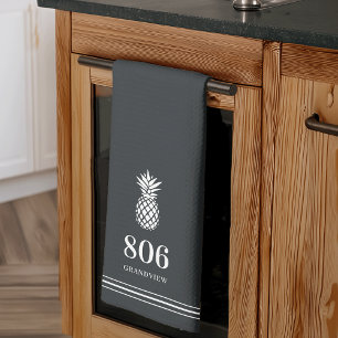 Dunkelgrau Ananas House Number & Street Name Geschirrtuch