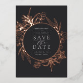 Dunkelgrau | Blumenfolienkarte Save the Date Folieneinladung (Vorderseite)