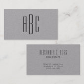 Dunkelgrau Einfache Dreibuchstabenmonogramm Visitenkarte (Vorne/Hinten)