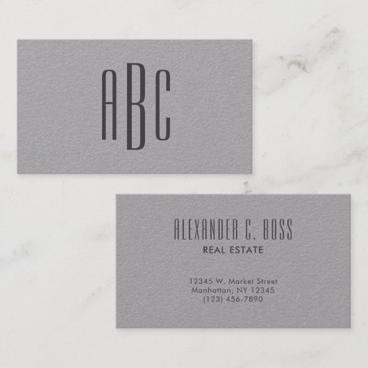 Dunkelgrau Einfache Dreibuchstabenmonogramm Visitenkarte (Vorne/Hinten)