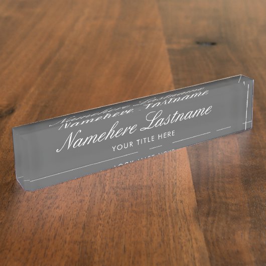 Dunkelgrau Elegantes Script Einfache Minimalistisc Namensplakette (Seite)