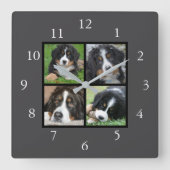 Dunkelgrau-Familienkollage für benutzerdefinierte Quadratische Wanduhr (Vorderseite)
