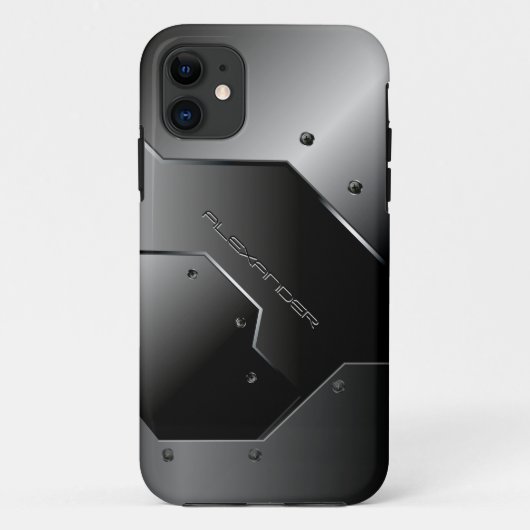 Dunkelgrau gebürstetes Aluminium-Look-Monogramm Case-Mate iPhone Hülle (Rückseite)