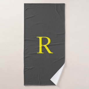 Dunkelgrau-Gelb-Grau-Monogramm Initial Niedlich Co Badehandtuch