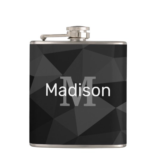 Dunkelgrau, geometrisches Maschenmuster Monogram Flachmann (Vorderseite)