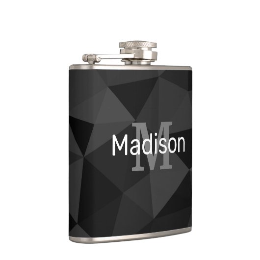 Dunkelgrau, geometrisches Maschenmuster Monogram Flachmann (Rechts)