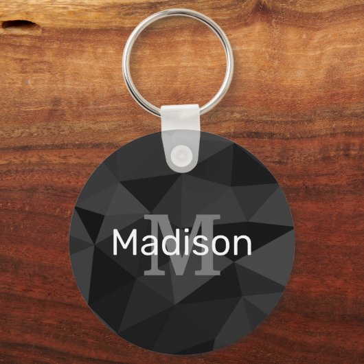 Dunkelgrau, geometrisches Maschenmuster Monogram Schlüsselanhänger (Vorderseite)