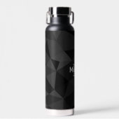 Dunkelgrau, geometrisches Maschenmuster Monogram Trinkflasche (Vorne)