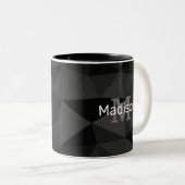Dunkelgrau, geometrisches Maschenmuster Monogram Zweifarbige Tasse (VorderseiteRechts)