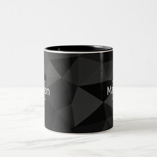 Dunkelgrau, geometrisches Maschenmuster Monogram Zweifarbige Tasse (Mittel)