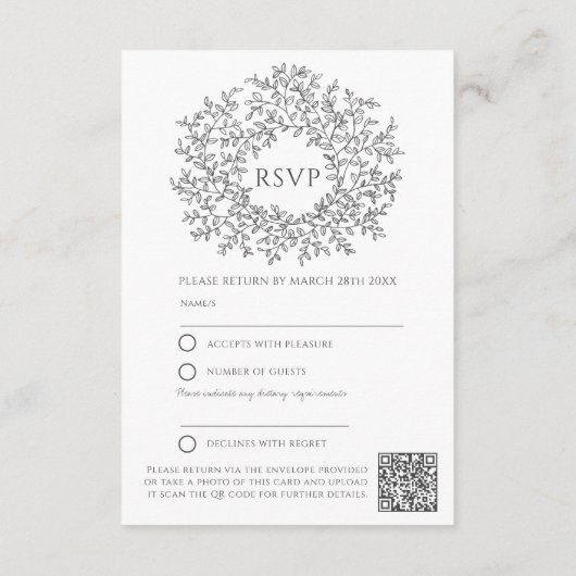 Dunkelgrau gezeichnet Blatt-Monogramm-UAWG Hochzei Begleitkarte (Rückseite)