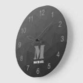 Dunkelgrau Gradient Geometric Mesh Muster Monogram Große Wanduhr (Winkel)