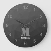 Dunkelgrau Gradient Geometric Mesh Muster Monogram Große Wanduhr (Vorderseite)