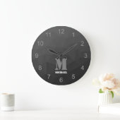 Dunkelgrau Gradient Geometric Mesh Muster Monogram Große Wanduhr (Zuhause)