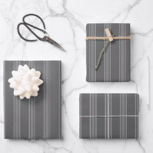 Dunkelgrau & Graue Streifen Geschenkpapier Set