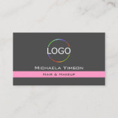 Dunkelgrau-hellrosa mit Logo und Foto Modernst Visitenkarte (Vorderseite)