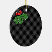 Dunkelgrau Kariert mit Holly Sprigs Keramik Ornament (Rechts)
