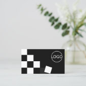 Dunkelgrau-kariert-modern mit stilvollem Logo Visitenkarte (Stehend Vorderseite)