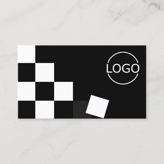 Dunkelgrau-kariert-modern mit stilvollem Logo Visitenkarte (Vorderseite)