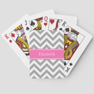 Dunkelgrau Lg Chevron Hot Pink #2 Name Monogramm Spielkarten